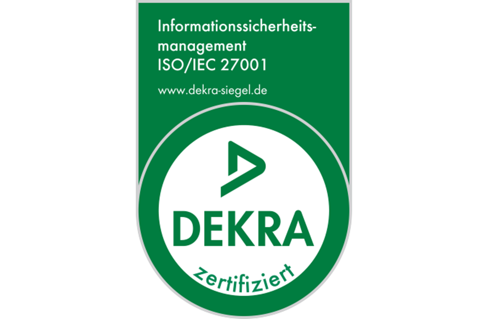 ISO/IEC 27001: Sicherheitsaudit & Zugriffskontrolle für IT-Sicherheit Grünes DEKRA-certified-Logo für die Zertifizierung ISO/IEC 27001, die KURZ erhalten hat